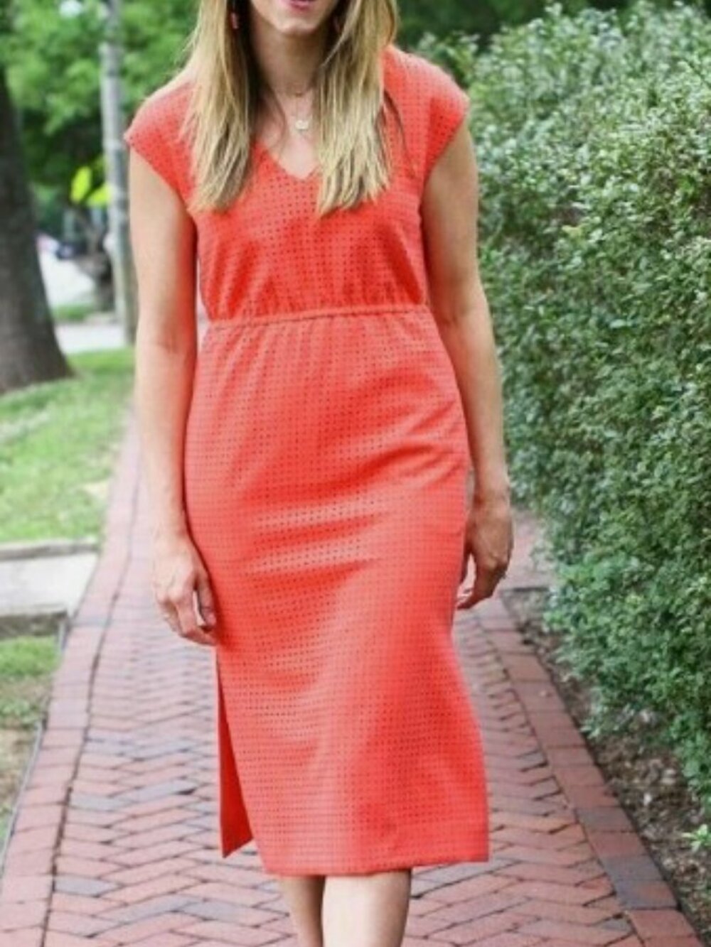 J Crew - Poppy A-Line Laser Cut Midi Dress -V Neck Side Slits- Pockets! - Picture 2 of 5